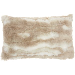mina victory angora rabbit rectangle faux fur throw pillow in beige