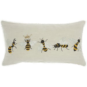mina victory plushlines queen 5 bees cotton throw pillow in beige
