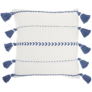 mina victory life styles braided stripes tassels cotton throw pillow in blue