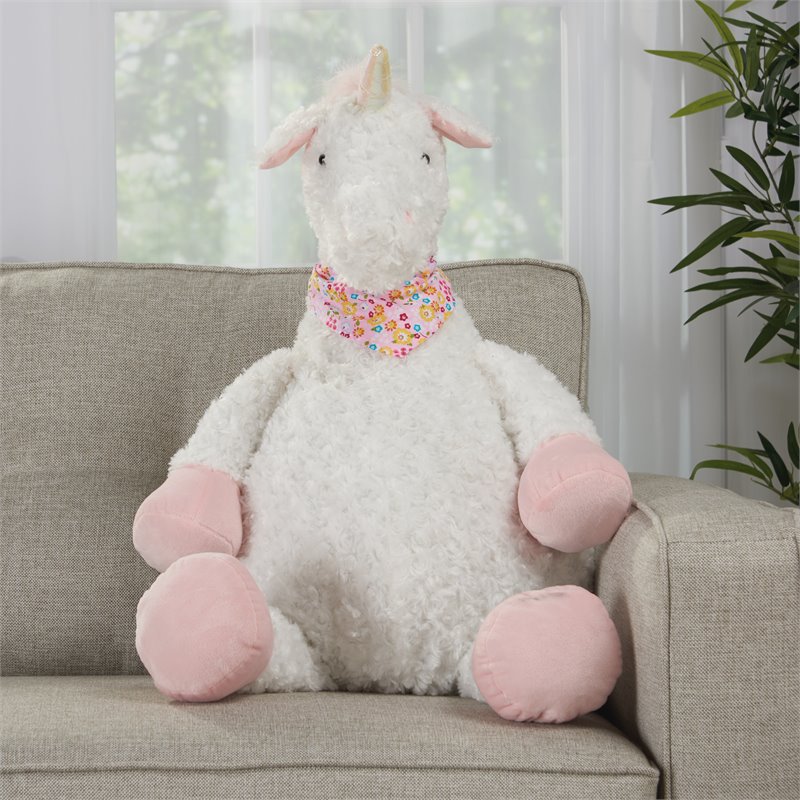 Mina Victory Unicorn Plush Animal Contemporary Polyester Pillow Toy in Ivory