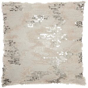 mina victory sofia modern faux fur sequins throw pillow in beige