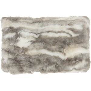 mina victory angora rabbit modern faux fur throw pillow in gray