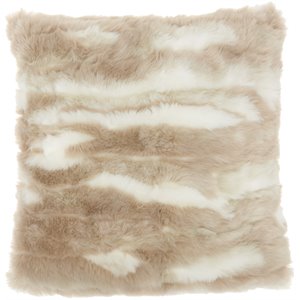 mina victory angora rabbit square faux fur throw pillow in beige