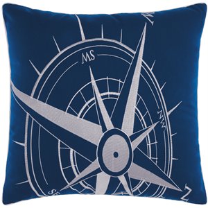 mina victory embellished compass acrylic fabric throw pillow in navy/white