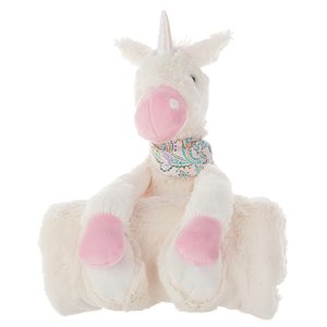 Mina Victory Plush 7x17&quot Runner Fabric Unicorn with Blanket Throw Pillow - Ivory