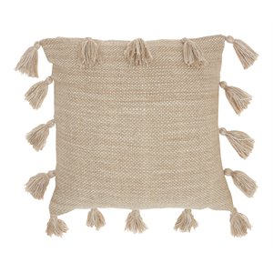 mina victory life styles square cotton woven with tassels throw pillow in beige