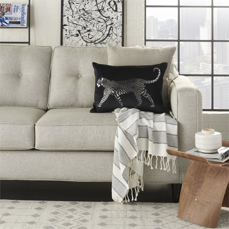 Mina Victory Luminescence Cotton Metallic Leopard Throw Pillow in Black