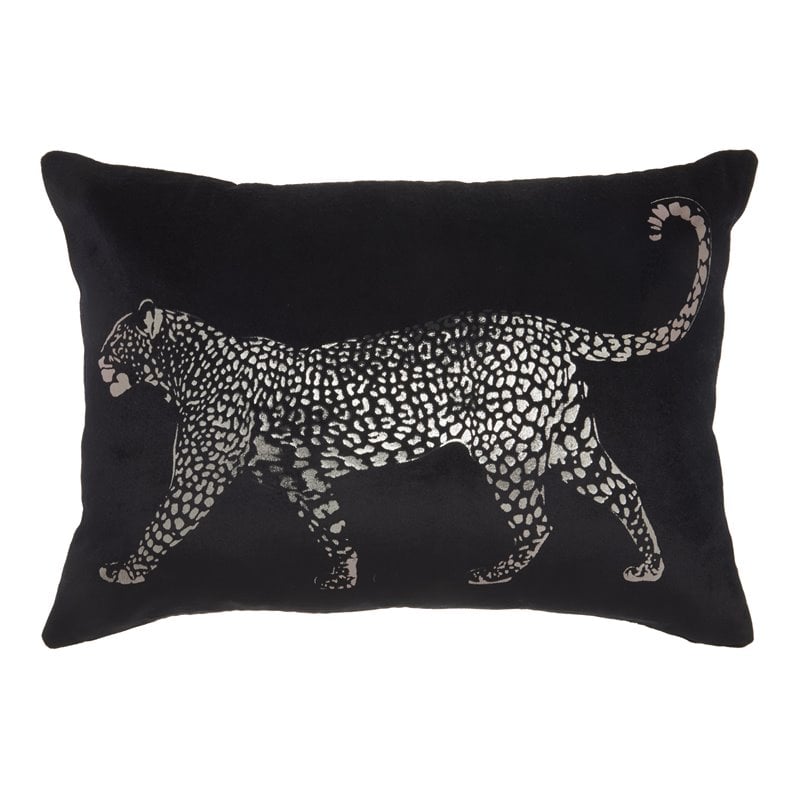Mina Victory Luminescence Cotton Metallic Leopard Throw Pillow in Black