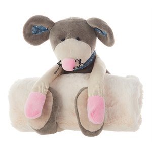 Mina Victory Plush 7x17&quot Runner Fabric Mouse with Blanket Throw Pillow in Gray