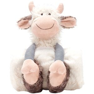 Mina Victory Plush Lines Cow Plush with Blanket 7&quot x 17&quot Ivory Indoor