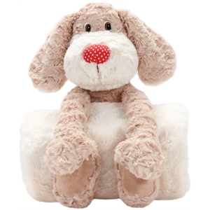 Mina Victory Plush Lines Dog Plush with Blanket 7&quot x 17&quot Ivory Indoor