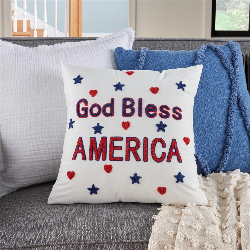 Holiday Pillows God Bless America 18 x 18 White Indoor Throw Pillow