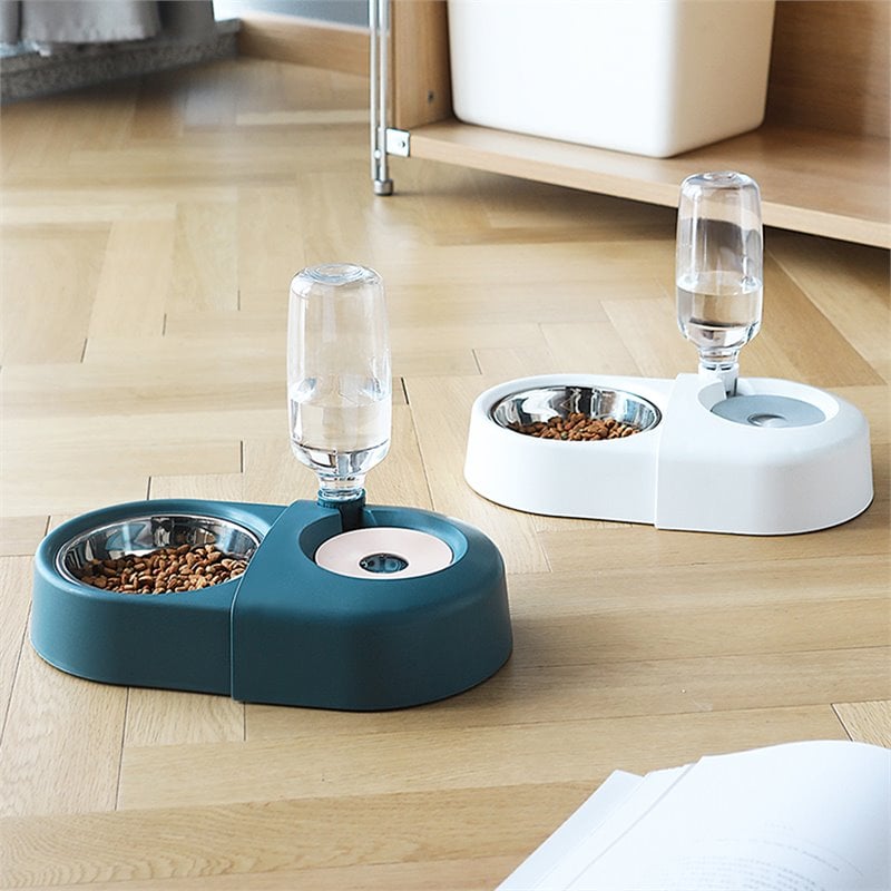 Simple White Cat Feeder With 2 Bowls - Dual Dish Food And Water Station For Cats