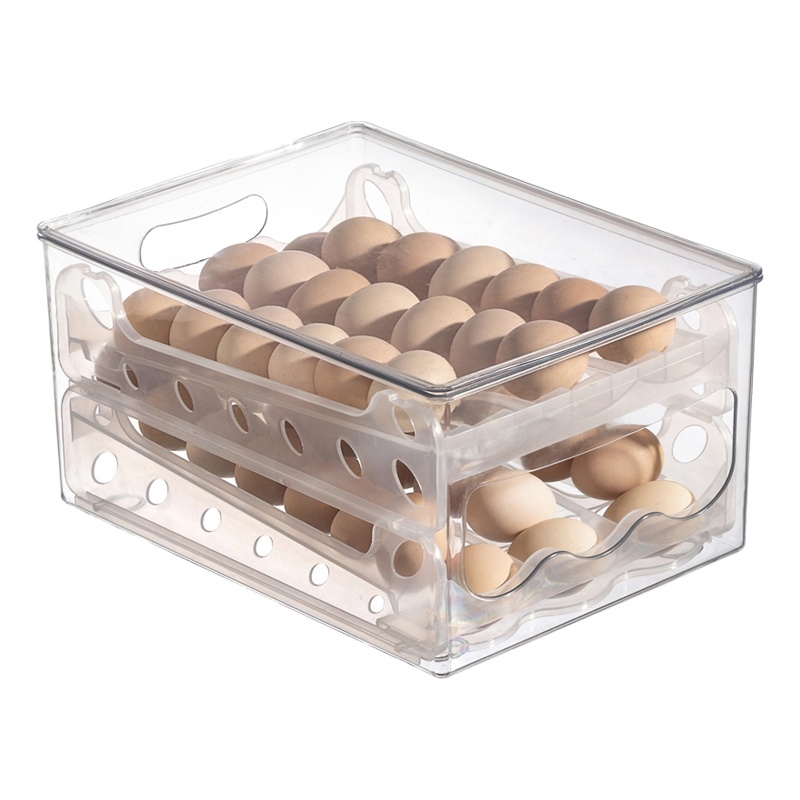 Hanamya Plastic Automatic Rolling Egg Rack for Refrigerator in Clear