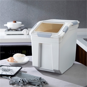 hanamya 27 lb pet food storage plastic container in white and gray