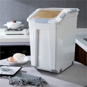 hanamya 50 lb rice storage plastic container in white and gray