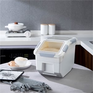 hanamya 20 lb rice storage plastic container in white and gray