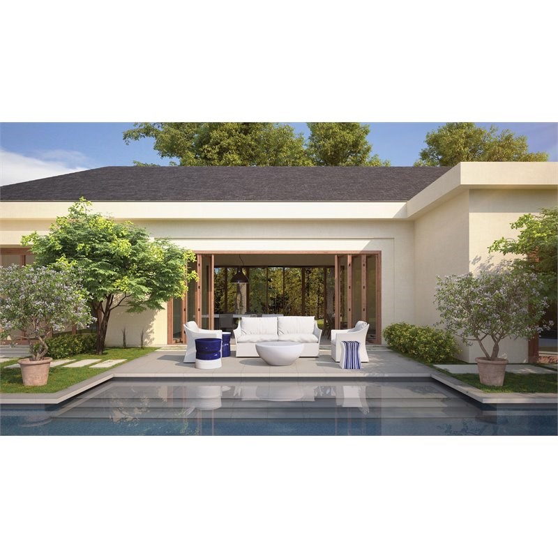 Seasonal Living Ceramic Ancaris Ring Accent Table in Snow White/Navy Blue