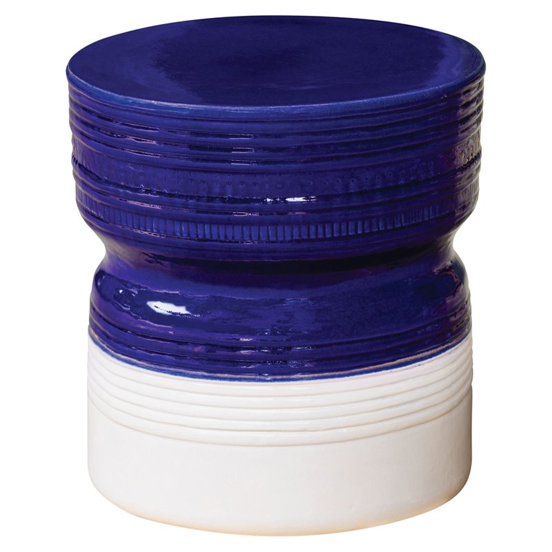 Seasonal Living Ceramic Ancaris Modern Stool in Navy Blue/Snow White