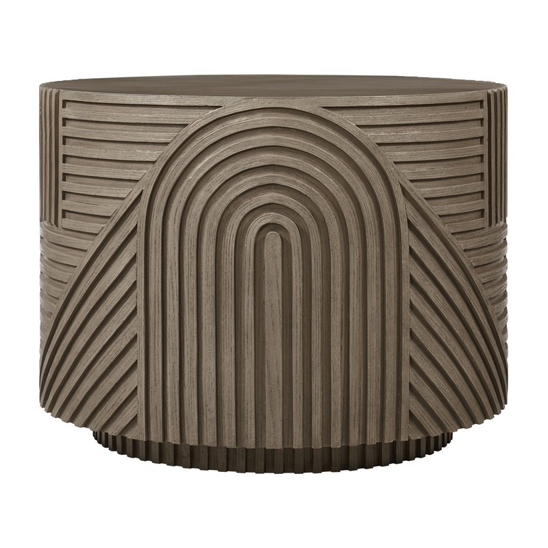 Seasonal Living Provenance Signature FRP Wood Round Drum Table in Energy Brown