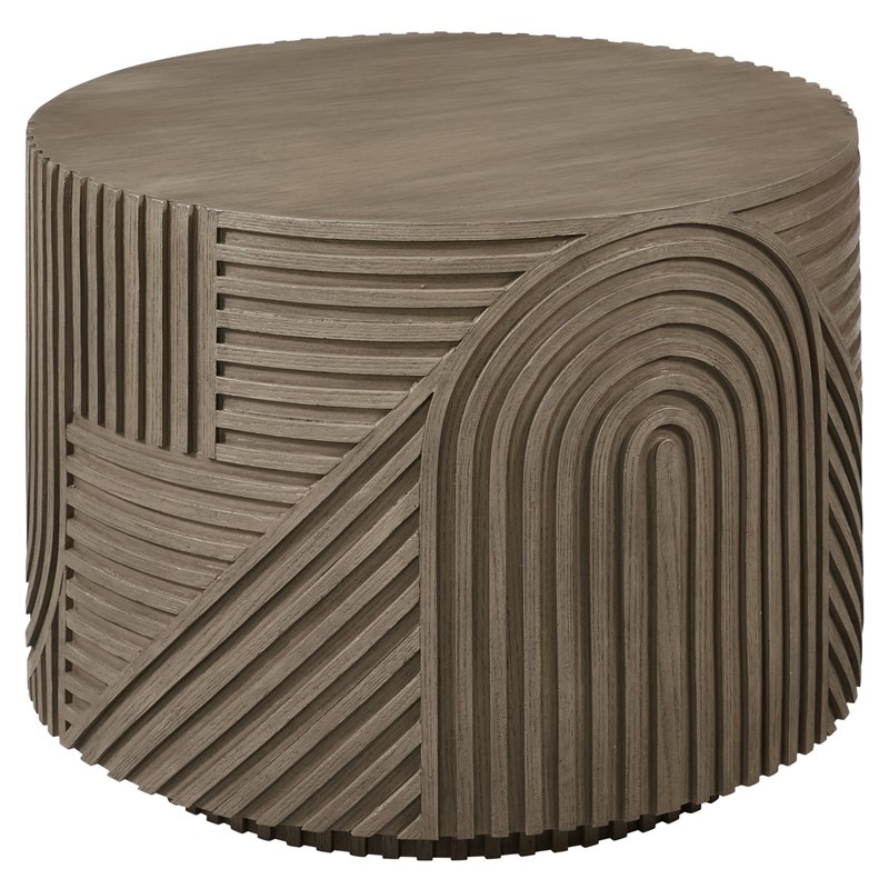 Seasonal Living Provenance Signature FRP Wood Round Drum Table in Energy Brown