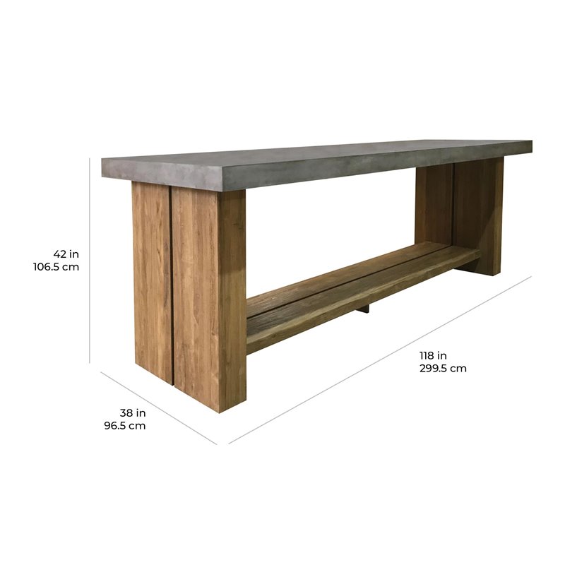 Seasonal Living Perpetual Mykonos Wood and Concrete Bar Table in Slate Gray