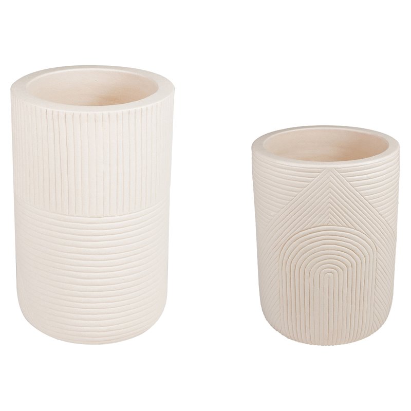 Seasonal Living Provenance Signature Ceramic 2-piece Textured Planters in Cream