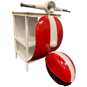MGM Marketing Rustic Mini Scooter Cabinet - Red Metal and Mango Wood