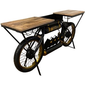 MGM Marketing Vintage Bike Bar Counter - Black and Gold Metal Mango Wood