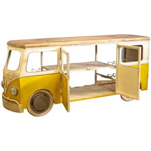 mgm marketing vintage bus bar - yellow and off-white metal and mango wood