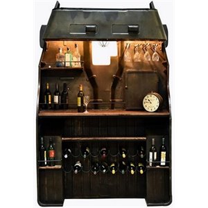 MGM Marketing Off-Road Vintage Bar - Dark Green Metal and Mango Wood Wine Bar