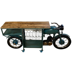MGM Marketing Vintage TMPH Bike Bar - Teal Green Metal and Mango Wood Wine Bar