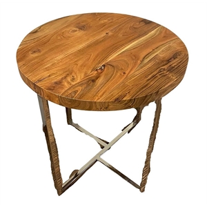 MGM Marketing Modern Rustic Metal  Mango Wood Side Table - Brown
