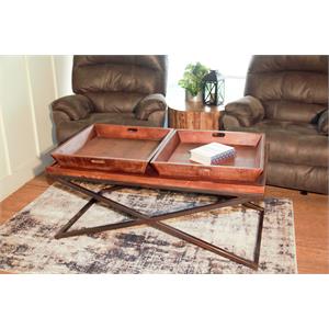 MGM Marketing Modern Rustic Metal Iron Wood Tray Table - Brown
