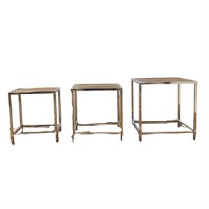 MGM Marketing Silver Metal/ Mango Wood Nesting Table Set of 3 in Silver