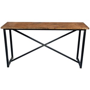 rustic homes zoe solid wood rectangle console table in black/brown
