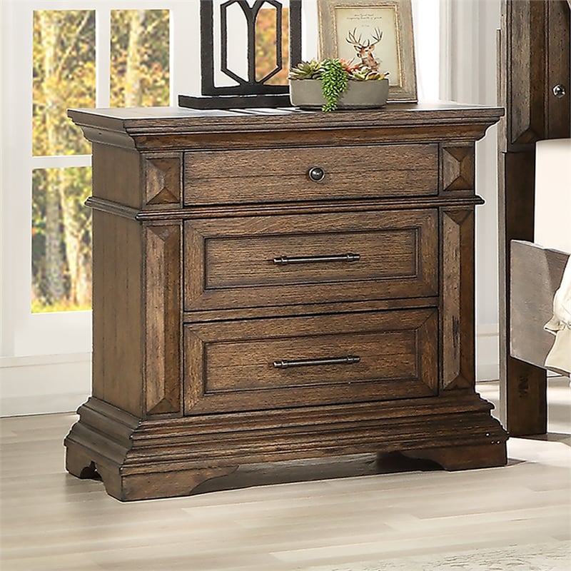 New Classic Furniture Mar Vista Solid Wood 3-Drawer Nightstand in Walnut Brown