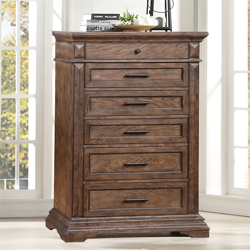 New Classic Furniture Mar Vista Solid Wood 6-Drawer Chest in Brushed Walnut