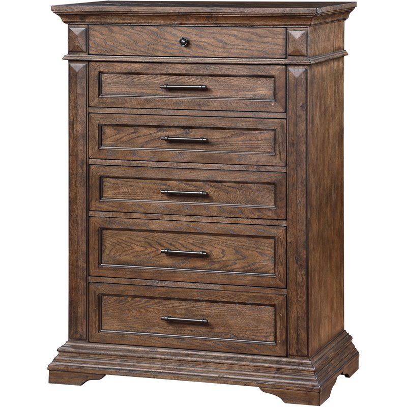 New Classic Furniture Mar Vista Solid Wood 6-Drawer Chest in Brushed Walnut