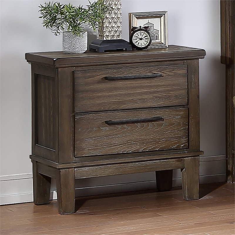 New Classic Furniture Cagney Solid Wood 2-Drawer Nightstand in Vintage Brown