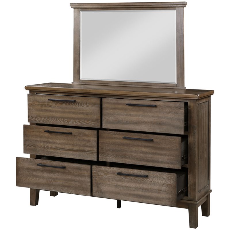 New Classic Furniture Cagney Solid Wood 6-Drawer Dresser in Vintage Brown