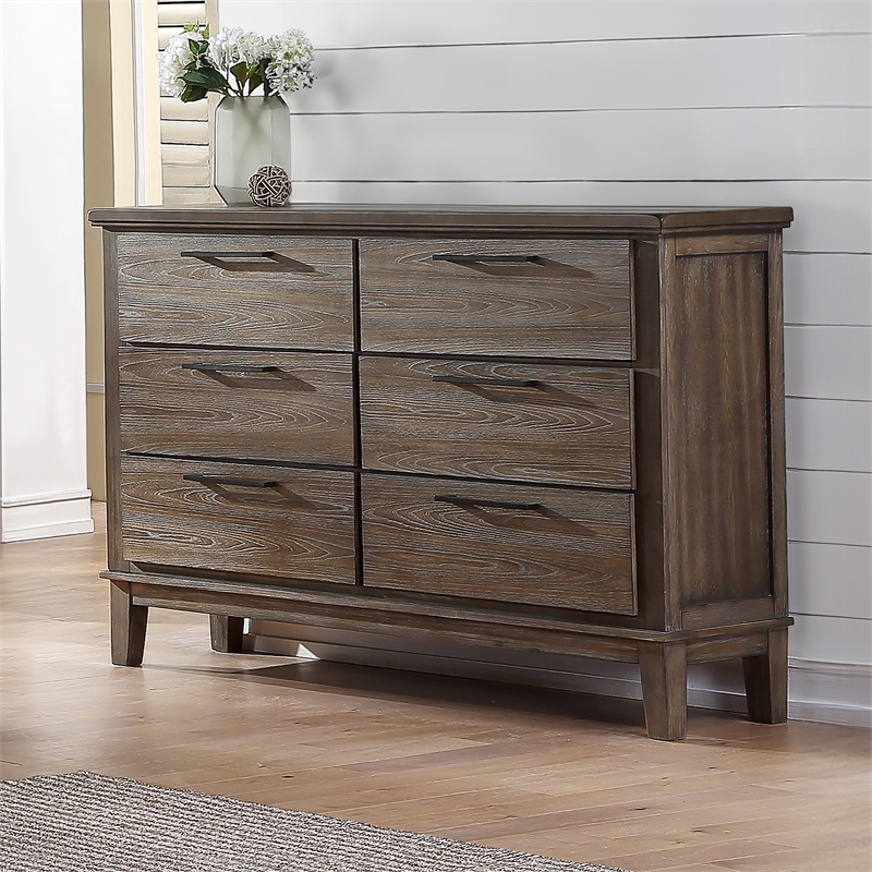 New Classic Furniture Cagney Solid Wood 6-Drawer Dresser in Vintage Brown