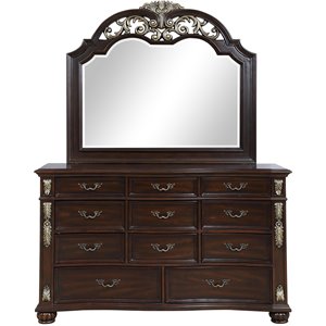new classic furniture maximus solid wood dresser/mirror set in madeira
