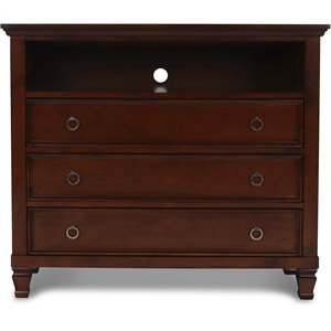 new classic furniture tamarack solid wood tv console in burnished cherry