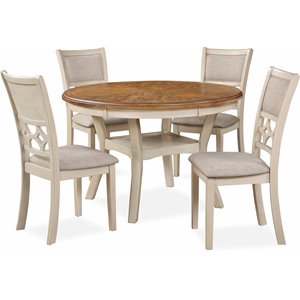 New Classic Furniture Mitchell Solid Wood 5Pc Dining Set in White/Brown Bisque