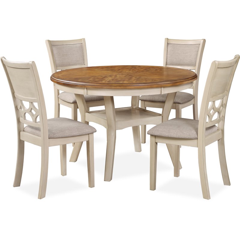 New Classic Furniture Mitchell Solid Wood 5Pc Dining Set in White/Brown Bisque