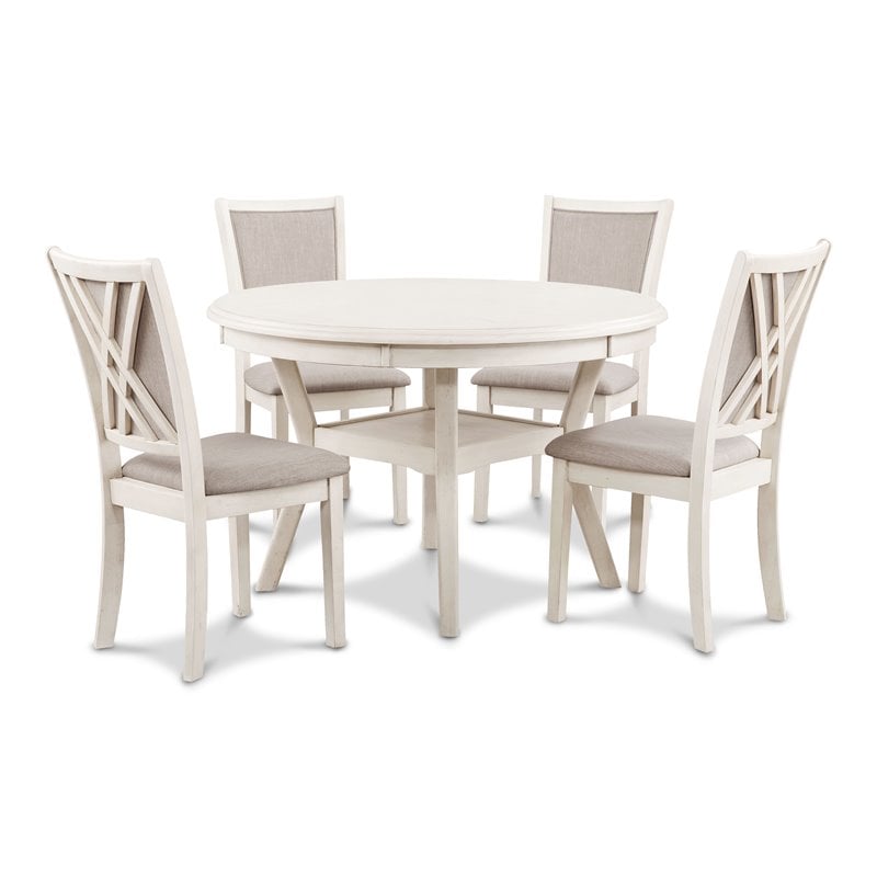 New Classic Furniture Amy 5-Piece Round Solid Wood Dining Set in Bisque Beige