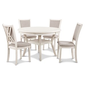 new classic furniture amy 5-piece round solid wood dining set in bisque