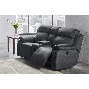 New Classic Furniture Tango Fabric Power Console Loveseat in Shadow Gray