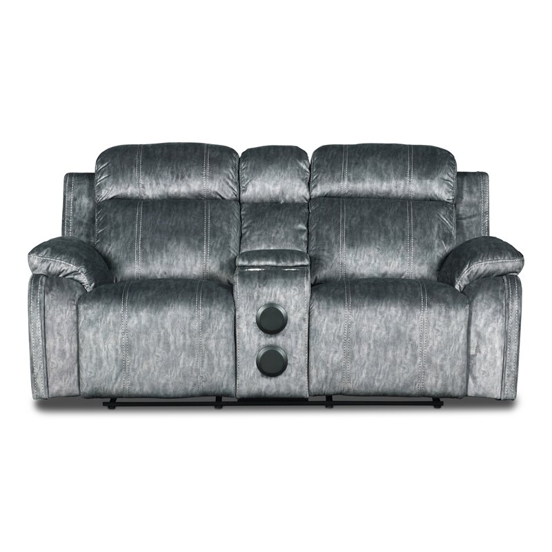 New Classic Furniture Tango Fabric Power Console Loveseat in Shadow Gray
